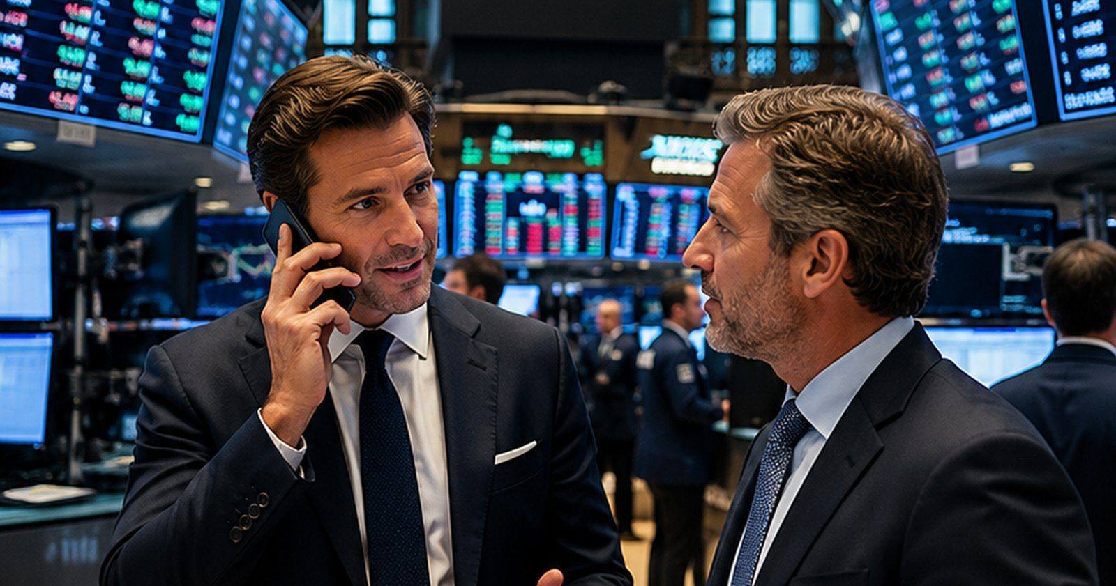 Dos asesores de Private Wealth conversan en el piso de la Bolsa de Nueva York